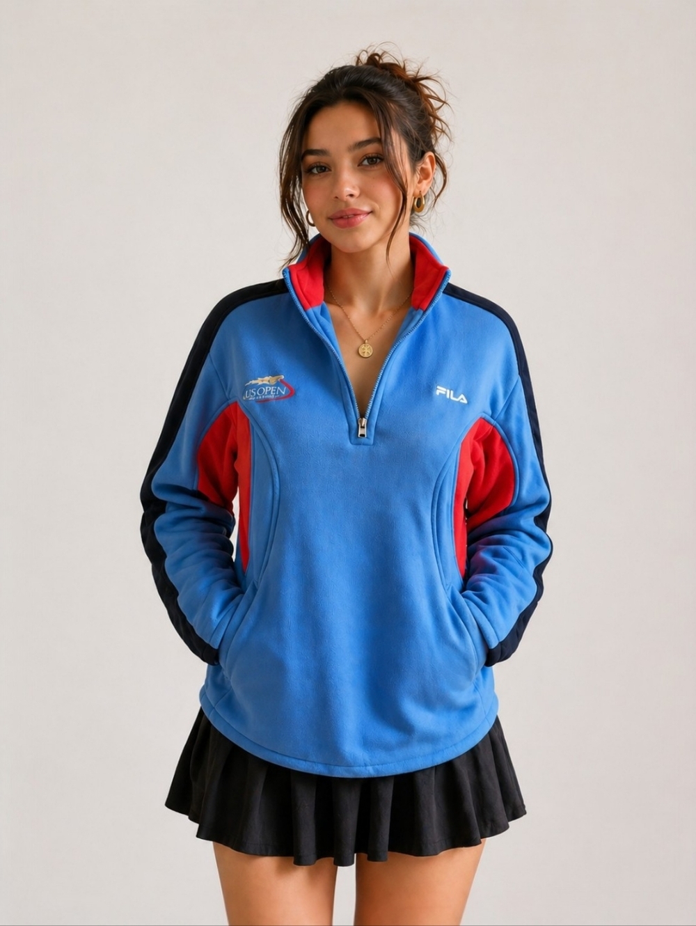 Vintage '02 Fila Blue Jacket US Open Quarter Zip Y2K Size XS Tennis Colorblock